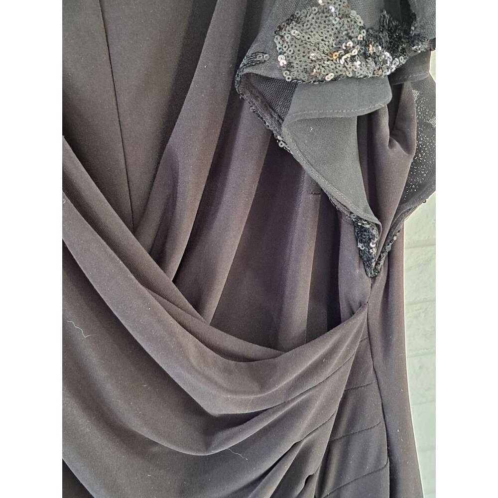 Lauren Ralph Lauren Black Gown Sequined Flutter Sleeves Size 14 Draped  Women's - Picture 4 of 11